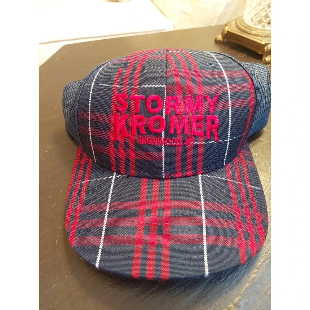 Stormy Kromer Blue Red Plaid Snapback/Trucker Cap Hat Made in USA One Size NEW!